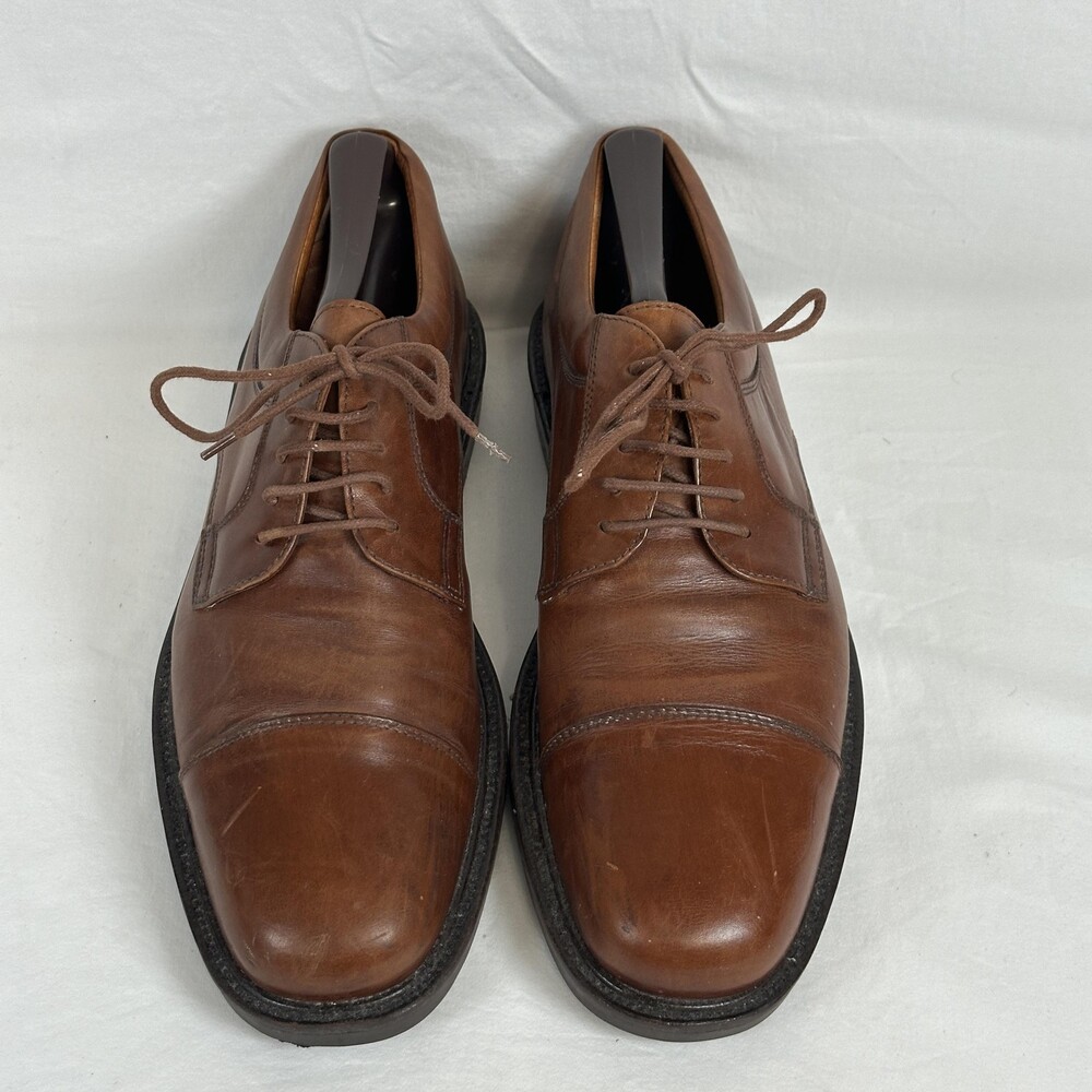 Johnston & Murphy Shoes Mens Size 10 Brown Leather Cap Toe Derby Dress Italy
